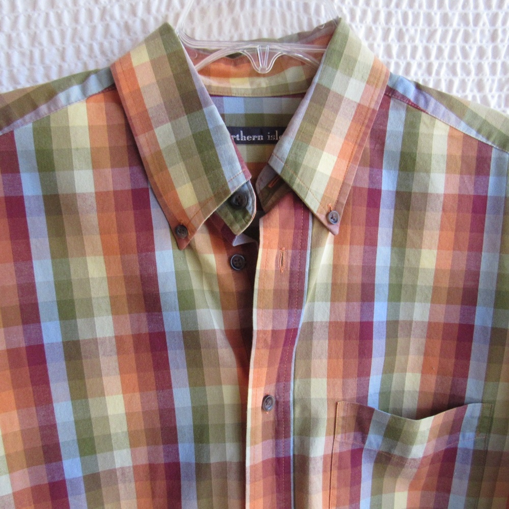 Mens Northern Isles Colorful Shirt M New Tiny Check Long Sleeve Button Down New